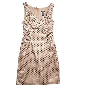 Bisou Bisou Sleeveless Champagne Black Polka Dot Ruched Dress ♥️